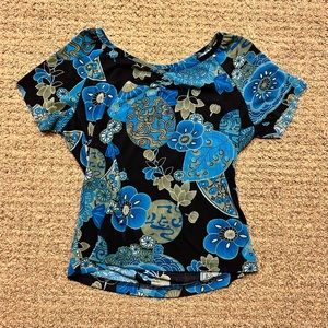 Blue Floral 2000s Top Juniors Large
